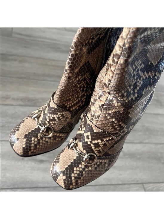 Gucci Snake-Print Over-the-Knee Boot horsebit hardware Brown Taupe size 37.5/ 7 - Picture 7 of 14
